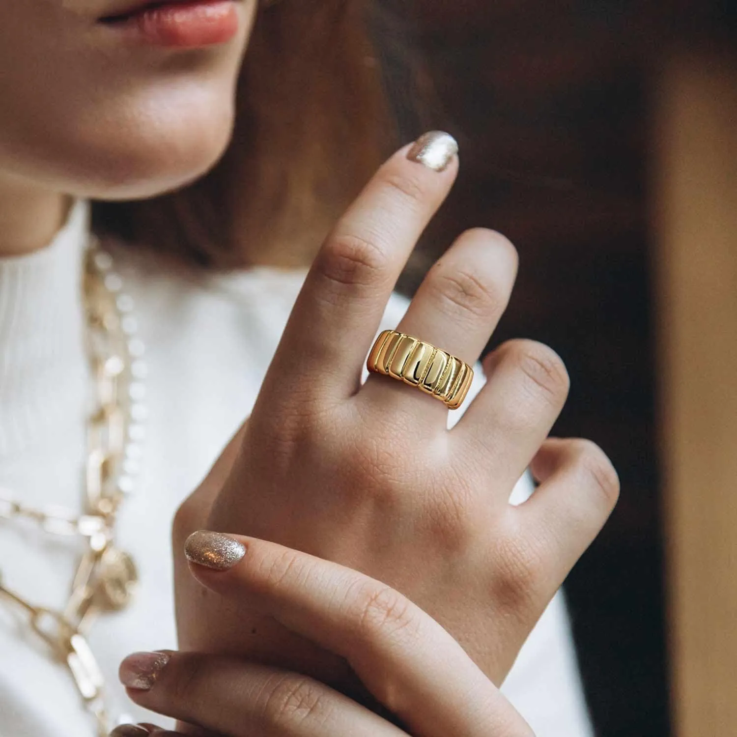 14K Gold Chunky Rings for Women and Men Non-Tarnish Wide Valuable Gold Ring Symbol of Status Available in Sizes 5-9