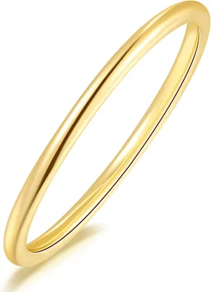 14K Gold Dainty Rings for Women Simply-Designed Plain And Fashionable Gold Rings 5-9