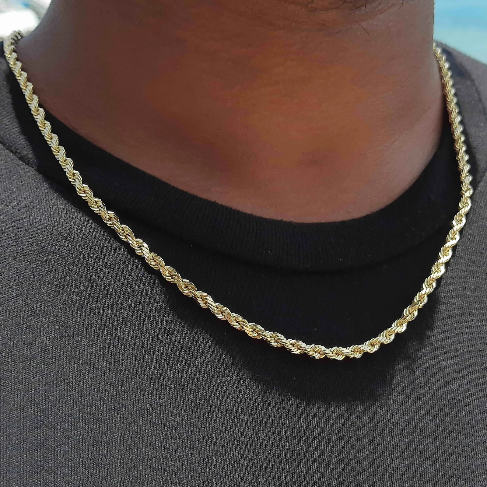 14k Gold Heavy Rope Chain Necklace - 3MM Thickness, All Lengths Available
