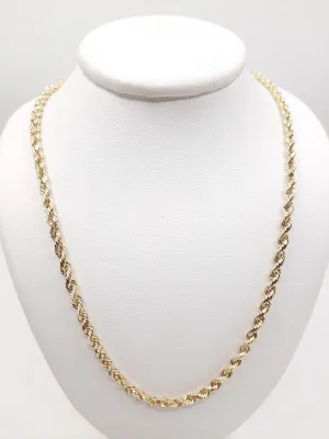 14k Gold Heavy Rope Chain Necklace - 3MM Thickness, All Lengths Available