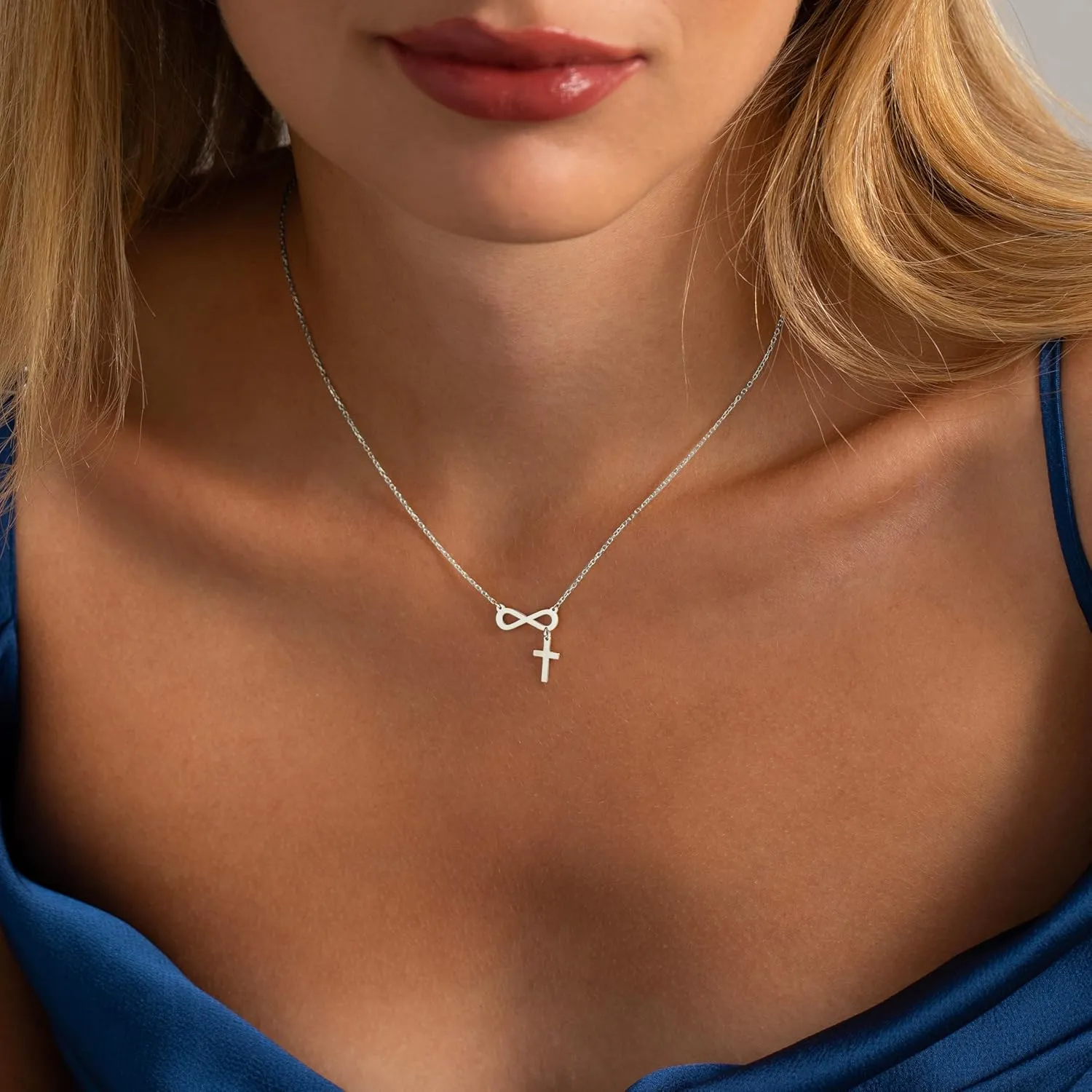 14K Gold Layered Cross Necklaces for Women,Tiny Small Sideways Cross Necklace Minimalist Christian Jewelry Gifts for Women Girls,2Pcs