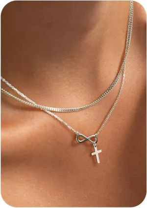 14K Gold Layered Cross Necklaces for Women,Tiny Small Sideways Cross Necklace Minimalist Christian Jewelry Gifts for Women Girls,2Pcs