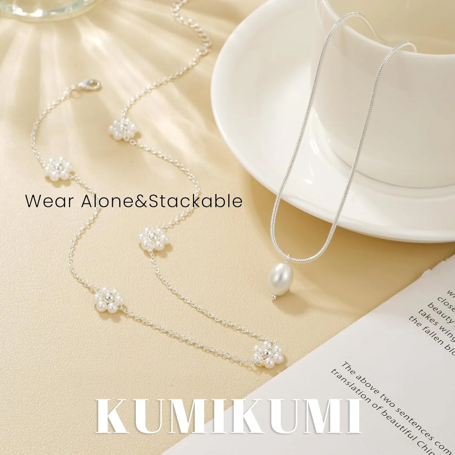 14K Gold Pearl Necklace for Women Trendy, Dainty Heart Layered Gold Necklaces Stack Cute Beach Choker Gold Necklaces for Women Set Gifts