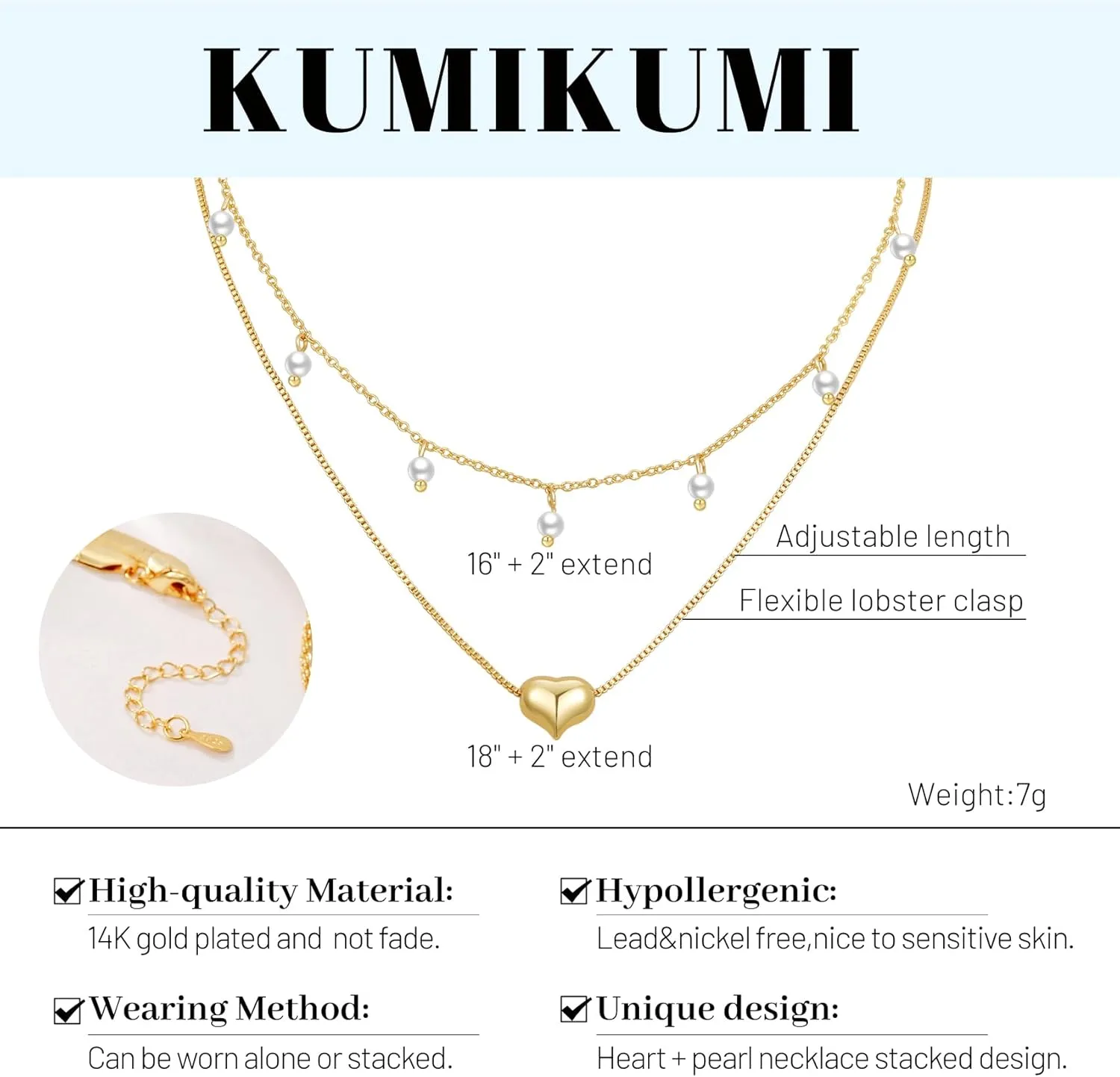 14K Gold Pearl Necklace for Women Trendy, Dainty Heart Layered Gold Necklaces Stack Cute Beach Choker Gold Necklaces for Women Set Gifts