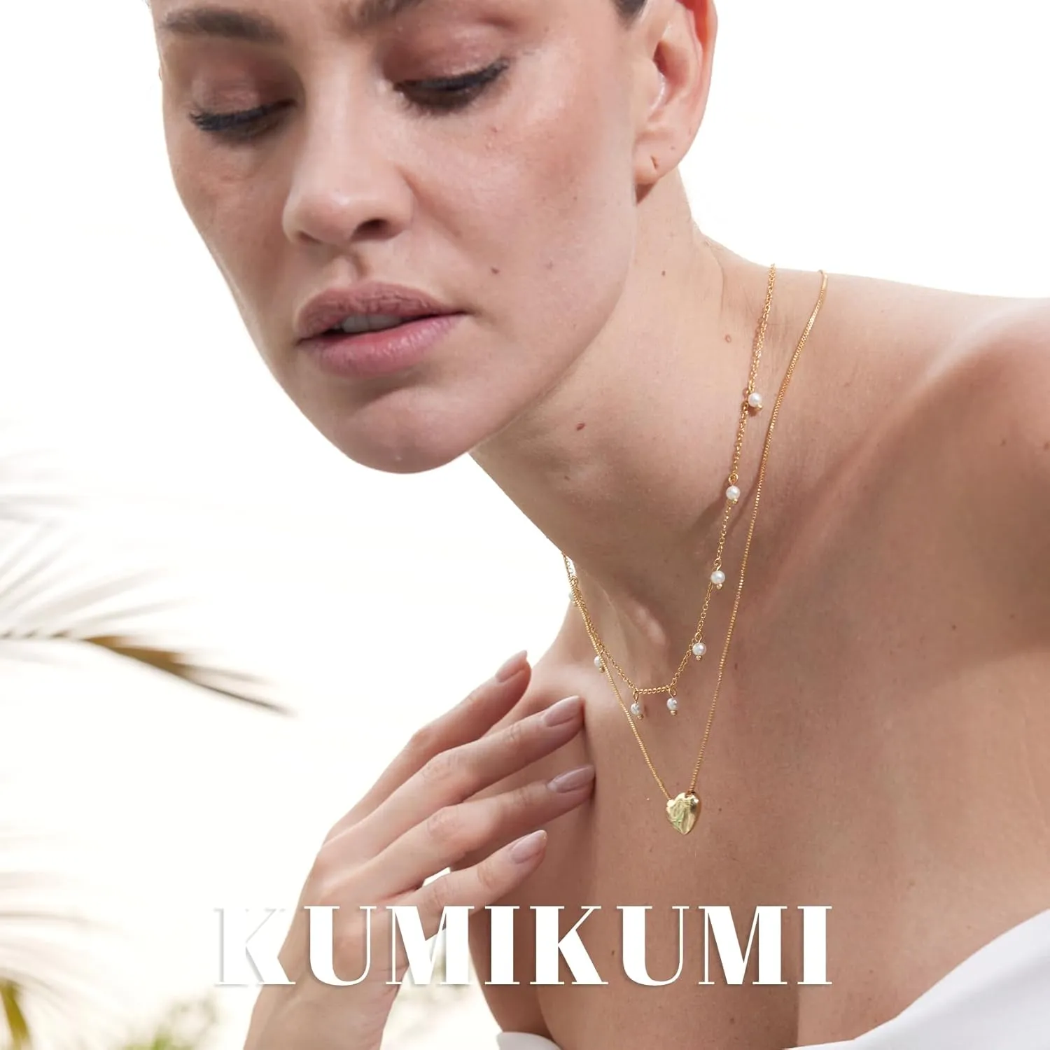 14K Gold Pearl Necklace for Women Trendy, Dainty Heart Layered Gold Necklaces Stack Cute Beach Choker Gold Necklaces for Women Set Gifts