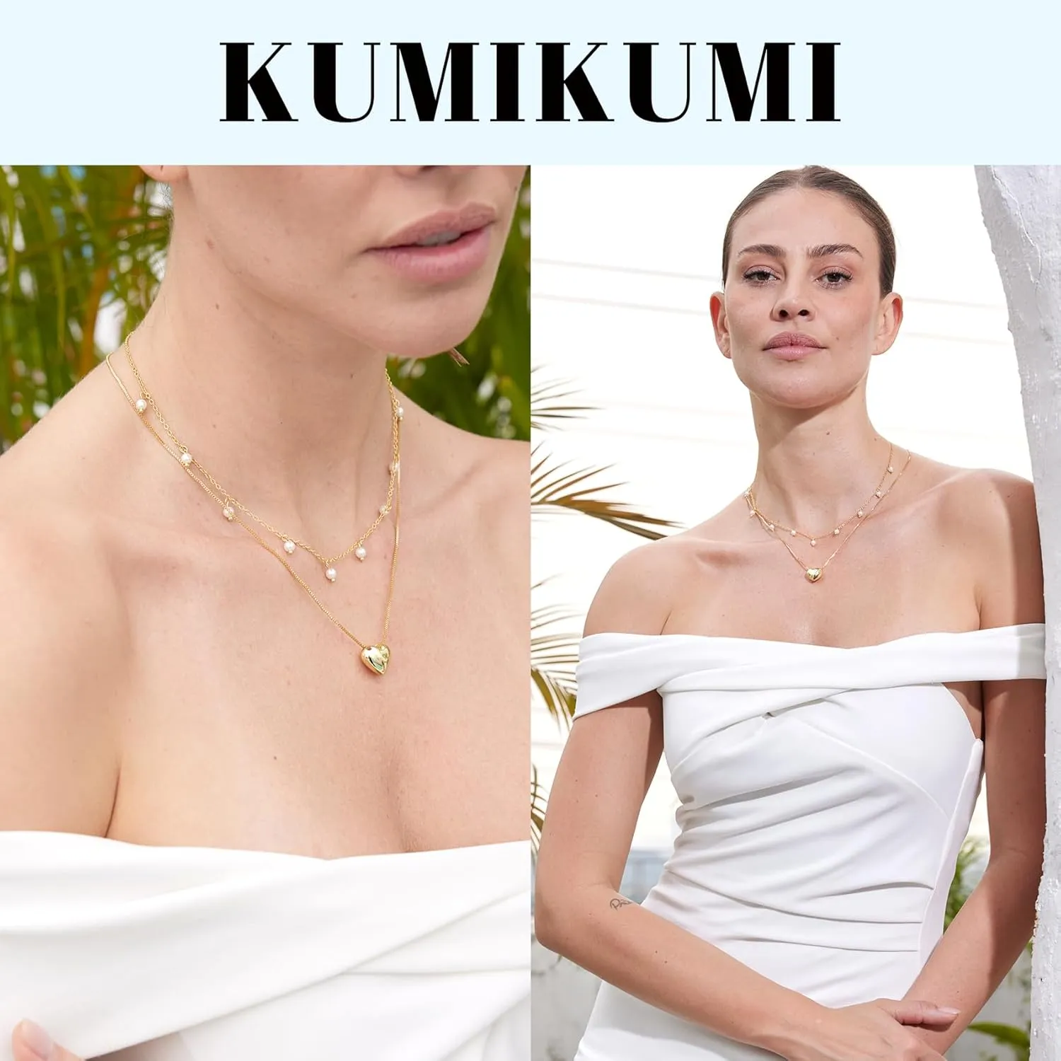 14K Gold Pearl Necklace for Women Trendy, Dainty Heart Layered Gold Necklaces Stack Cute Beach Choker Gold Necklaces for Women Set Gifts