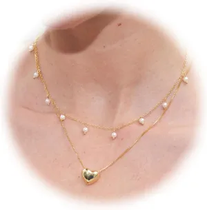 14K Gold Pearl Necklace for Women Trendy, Dainty Heart Layered Gold Necklaces Stack Cute Beach Choker Gold Necklaces for Women Set Gifts