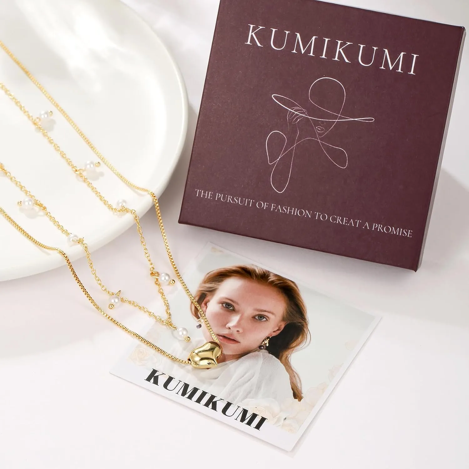 14K Gold Pearl Necklace for Women Trendy, Dainty Heart Layered Gold Necklaces Stack Cute Beach Choker Gold Necklaces for Women Set Gifts