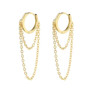 14k Gold Plated Huggie Hoop Double Chain Earring