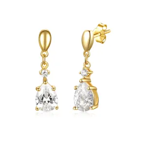 14k Gold Plated with Diamond Cubic Zirconia Raindrop 2-Stone Dangle Earrings in Sterling Silver