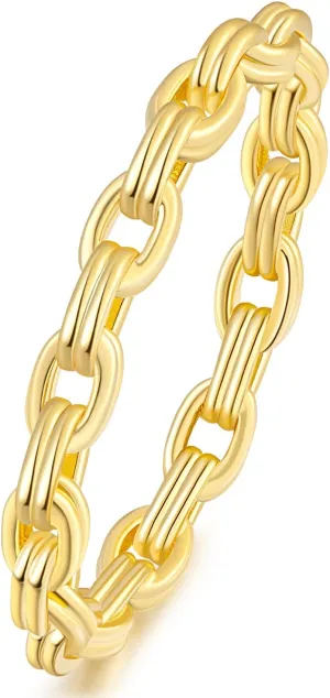 14k Gold Rings for Women Double-Layer Linked Non Tarnish Gold Rings Stackable Trendy Chain Rings (5, 6, 7, 8, 9)