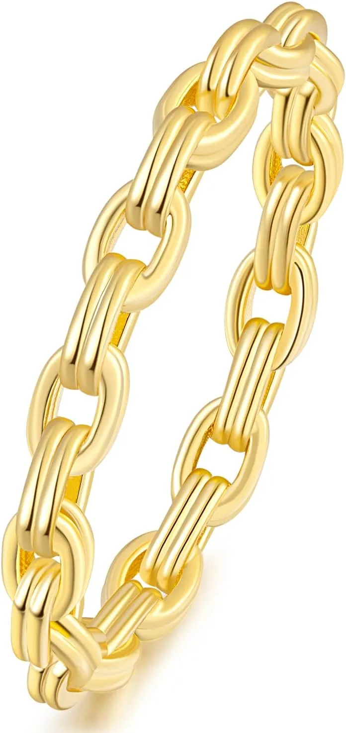 14k Gold Rings for Women Double-Layer Linked Non Tarnish Gold Rings Stackable Trendy Chain Rings (5, 6, 7, 8, 9)