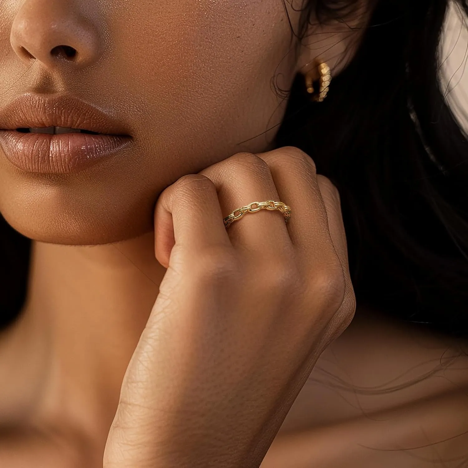 14k Gold Rings for Women Double-Layer Linked Non Tarnish Gold Rings Stackable Trendy Chain Rings (5, 6, 7, 8, 9)