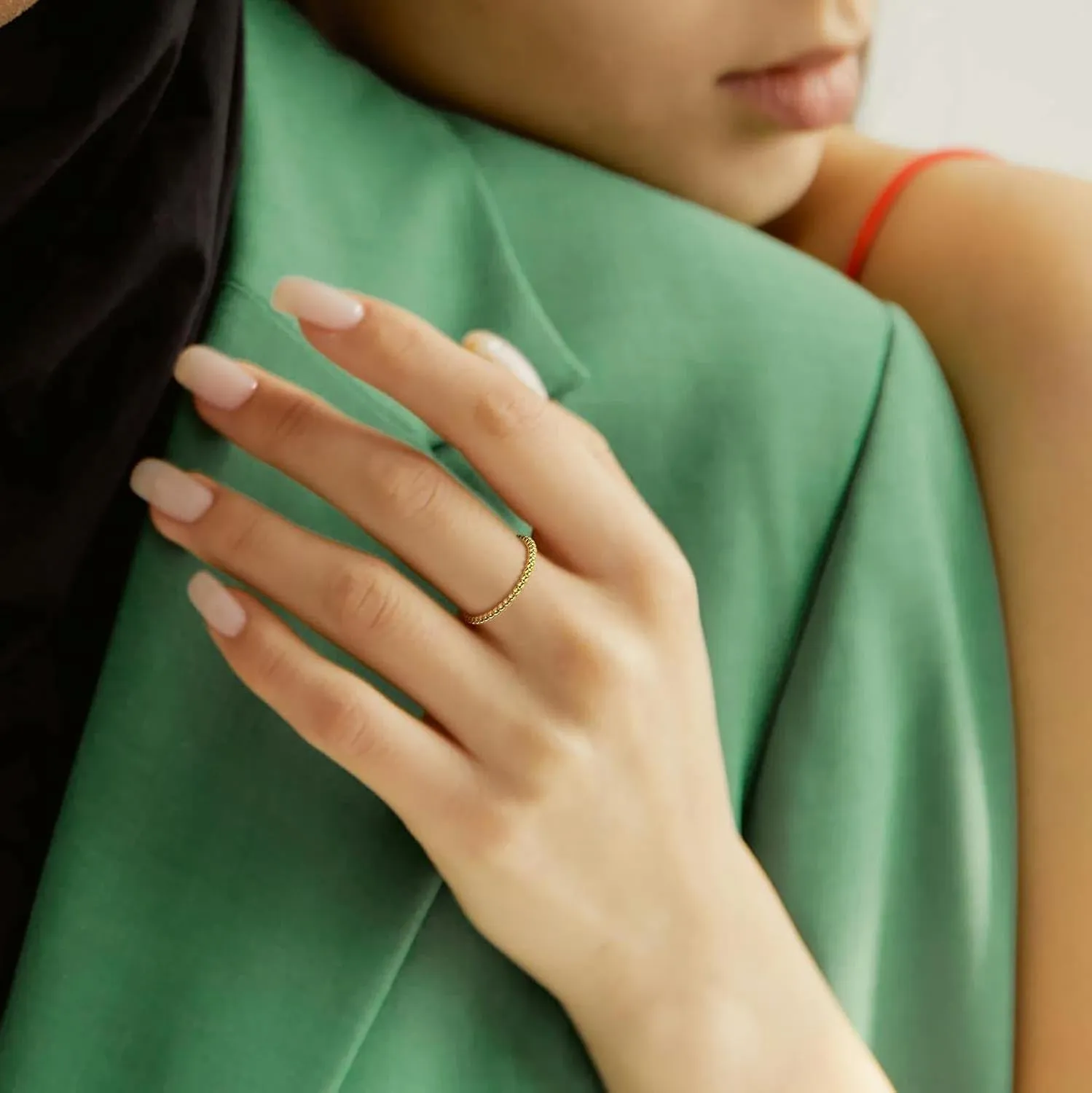 14K Gold Rings for Women Non Tarnish Beaded Womens Rings Stackable Trendy 5-9