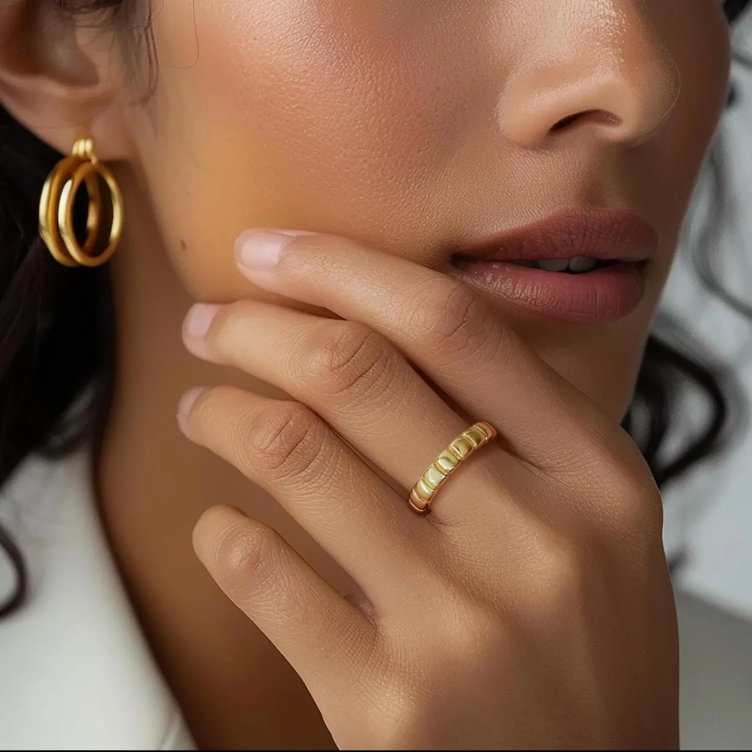 14K Gold Rings for Women Non Tarnish Chunky Square Interspaced Womens Gold Rings 5-9