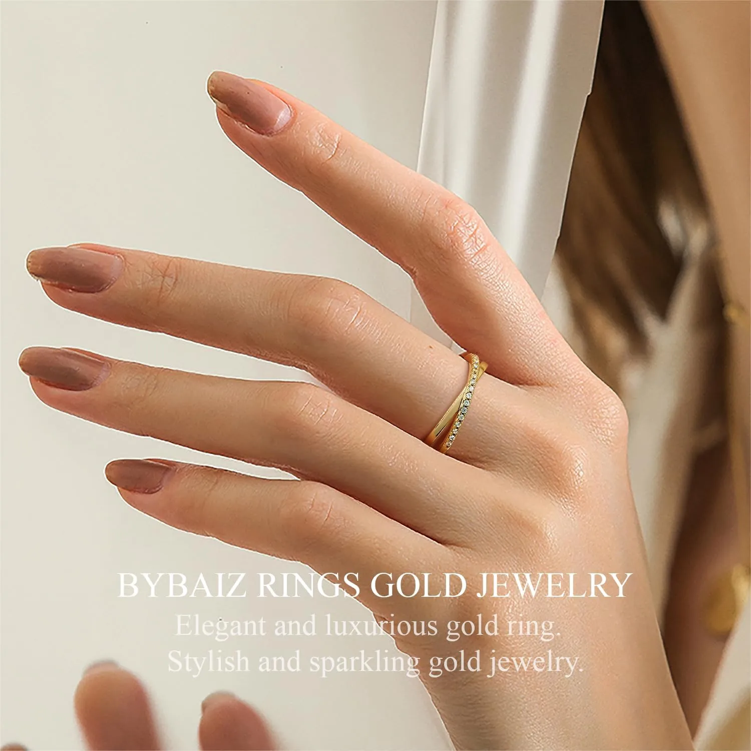 14K Gold Rings for Women Non Tarnish Gold Rings for Women Stackable Cubic Zirconia Ring X Shape Cute Dainty Stackable Ring Jewelry for Womens 5,6,7,8,9