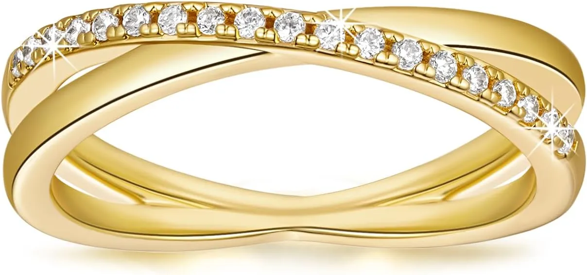 14K Gold Rings for Women Non Tarnish Gold Rings for Women Stackable Cubic Zirconia Ring X Shape Cute Dainty Stackable Ring Jewelry for Womens 8