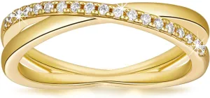 14K Gold Rings for Women Non Tarnish Gold Rings for Women Stackable Cubic Zirconia Ring X Shape Cute Dainty Stackable Ring Jewelry for Womens 8