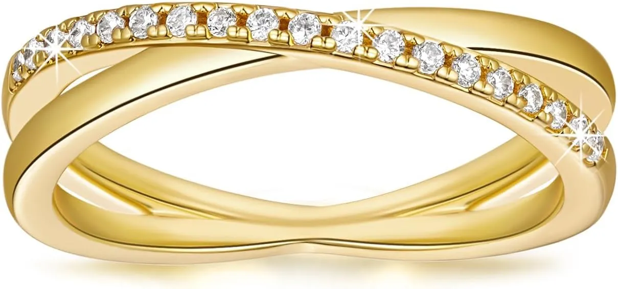 14K Gold Rings for Women Non Tarnish Gold Rings for Women Stackable Cubic Zirconia Ring X Shape Cute Dainty Stackable Ring Jewelry for Womens 9