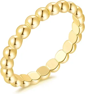 14K Gold Stackable Rings for Women Non Tarnish Beaded Rings Gold Jewelry for Women Size 5-9
