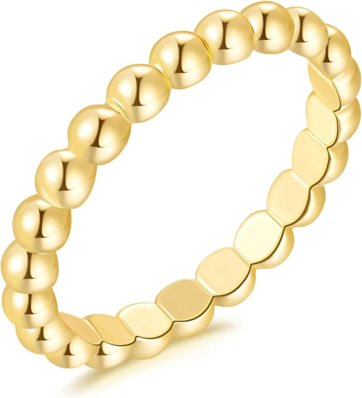 14K Gold Stackable Rings for Women Non Tarnish Beaded Rings Gold Jewelry for Women Size 5-9