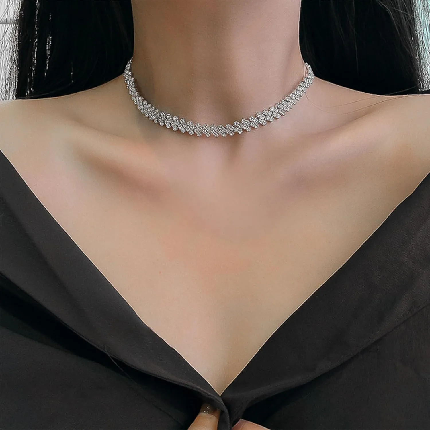 14K Gold/Silver Dainty Choker Necklaces for Women Adjustable Sparkling Stacking Necklaces Aesthetic Simple Chain Necklace Minimalist Jewelry Gifts for Mom Girlfriend