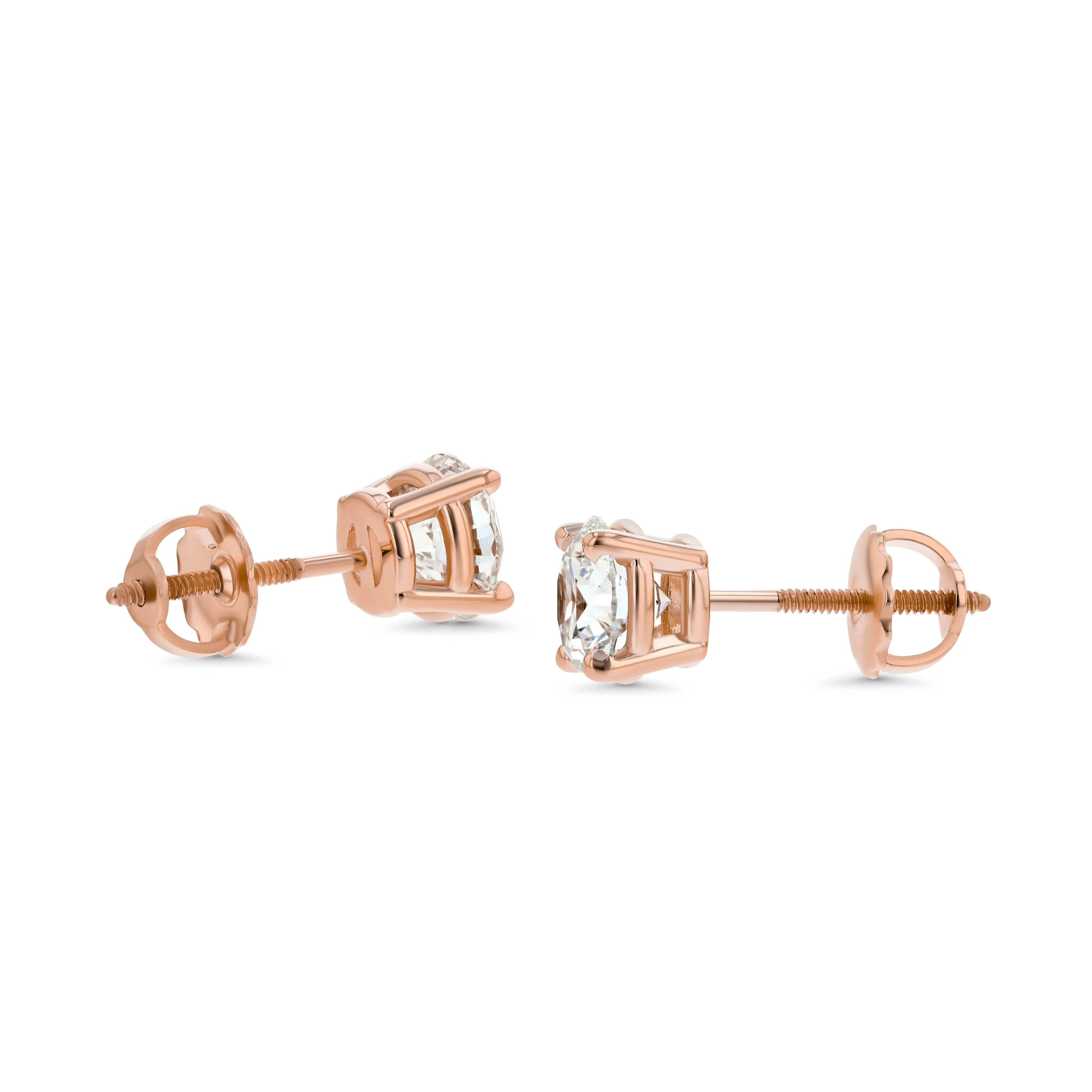 14k Rose Gold 4-prong Round Brilliant Diamond Stud Earrings (0.75 Ct. T.w., Vs1-vs2 Clarity, F-g Color)