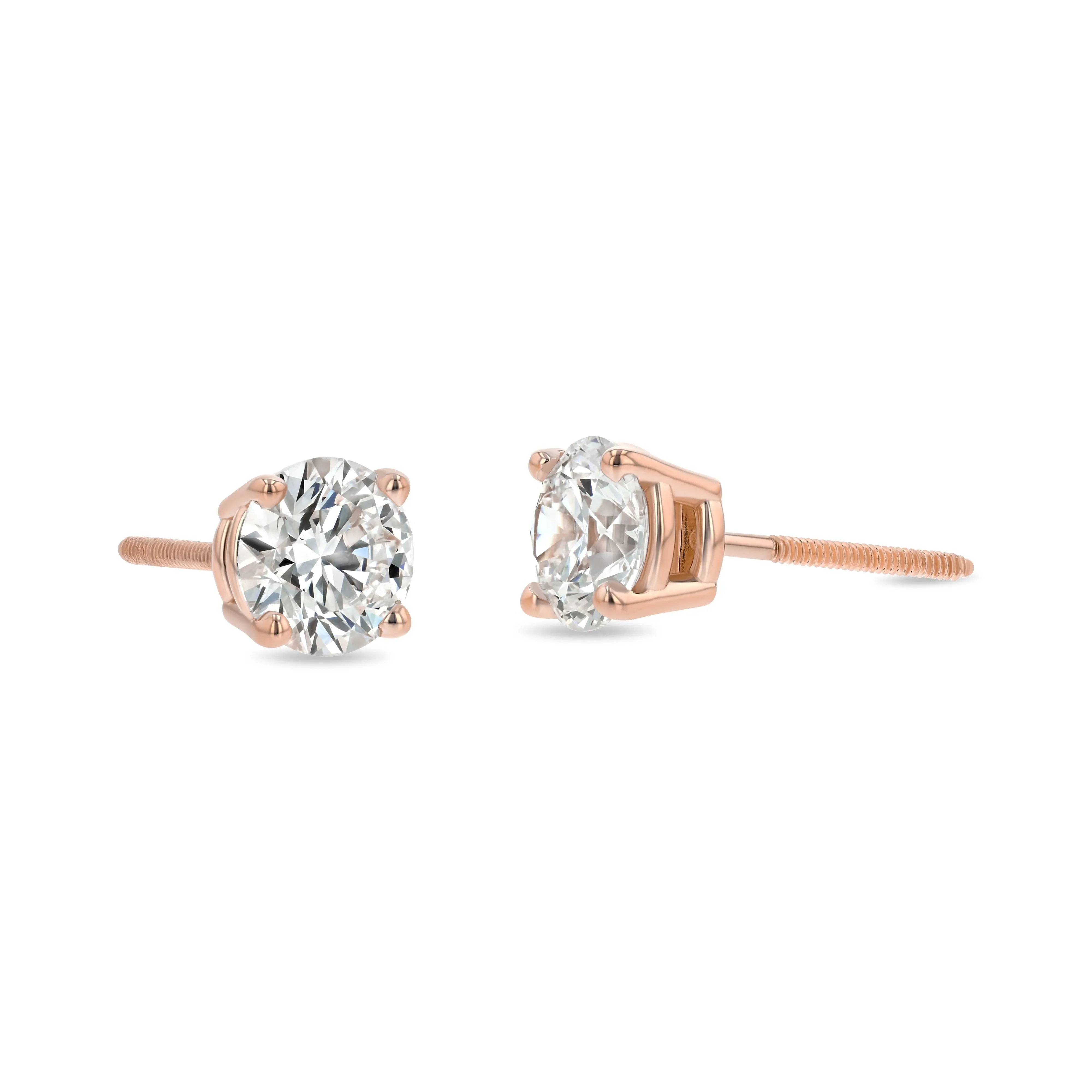 14k Rose Gold 4-prong Round Brilliant Diamond Stud Earrings (0.75 Ct. T.w., Vs1-vs2 Clarity, F-g Color)