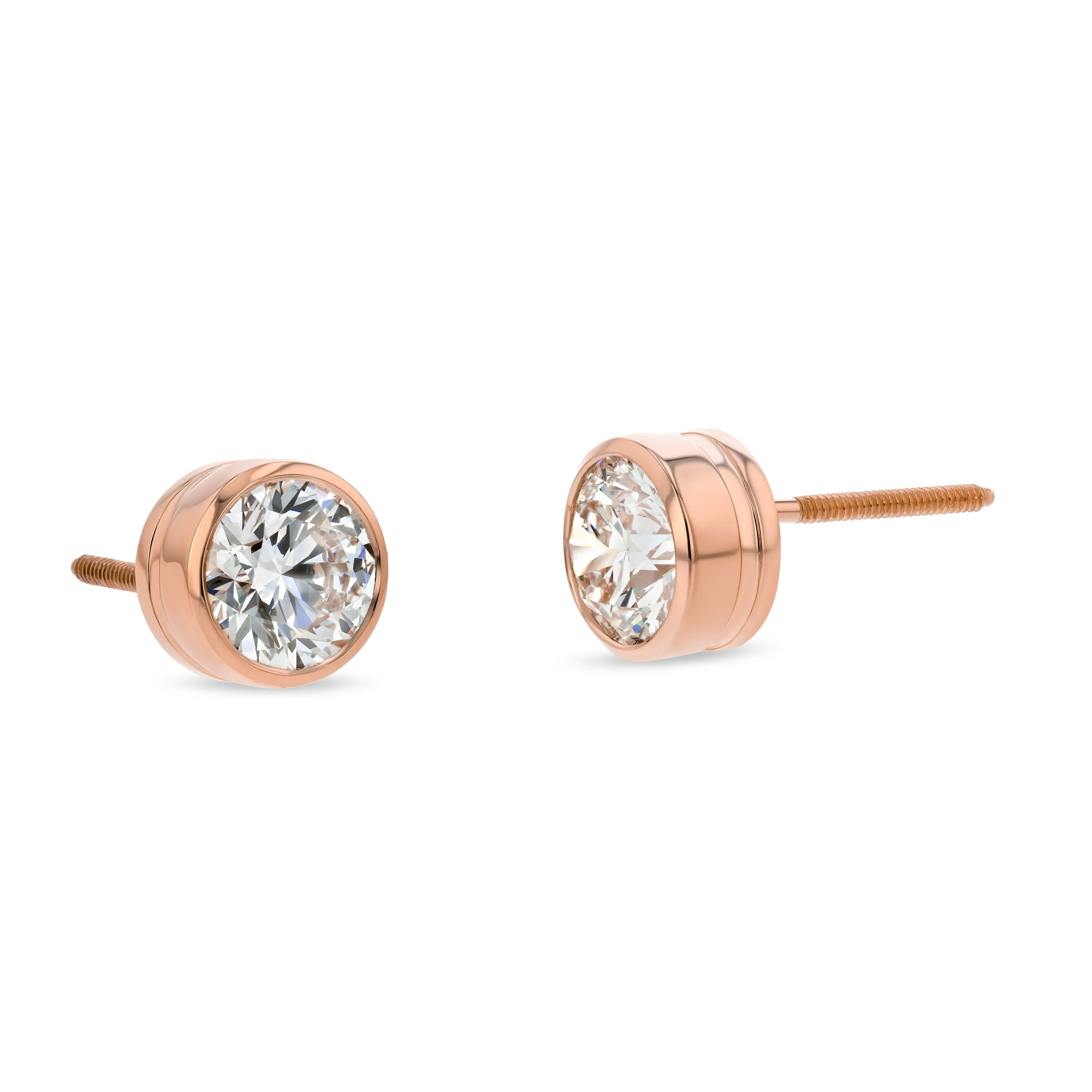 14k Rose Gold Bezel Set Round Brilliant Diamond Stud Earrings (1.48 Ct. T.w., Vs1-vs2 Clarity, H-i Color)