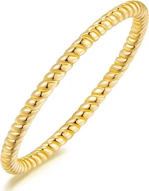 14K Screwy Gold Non Tarnish Rings for Women Shape of Thread Gold Band Rings Woman 5-9