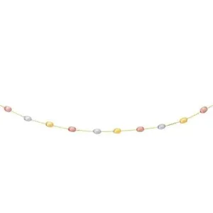 14k Tri-Color Gold Necklace with Fancy Textured Pebble Stations, size 17''