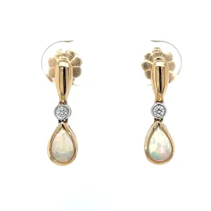 14k Two Tone Gold Opal & Diamond Drop Earrings