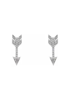 14K White Gold Diamond Arrow Stud Earrings