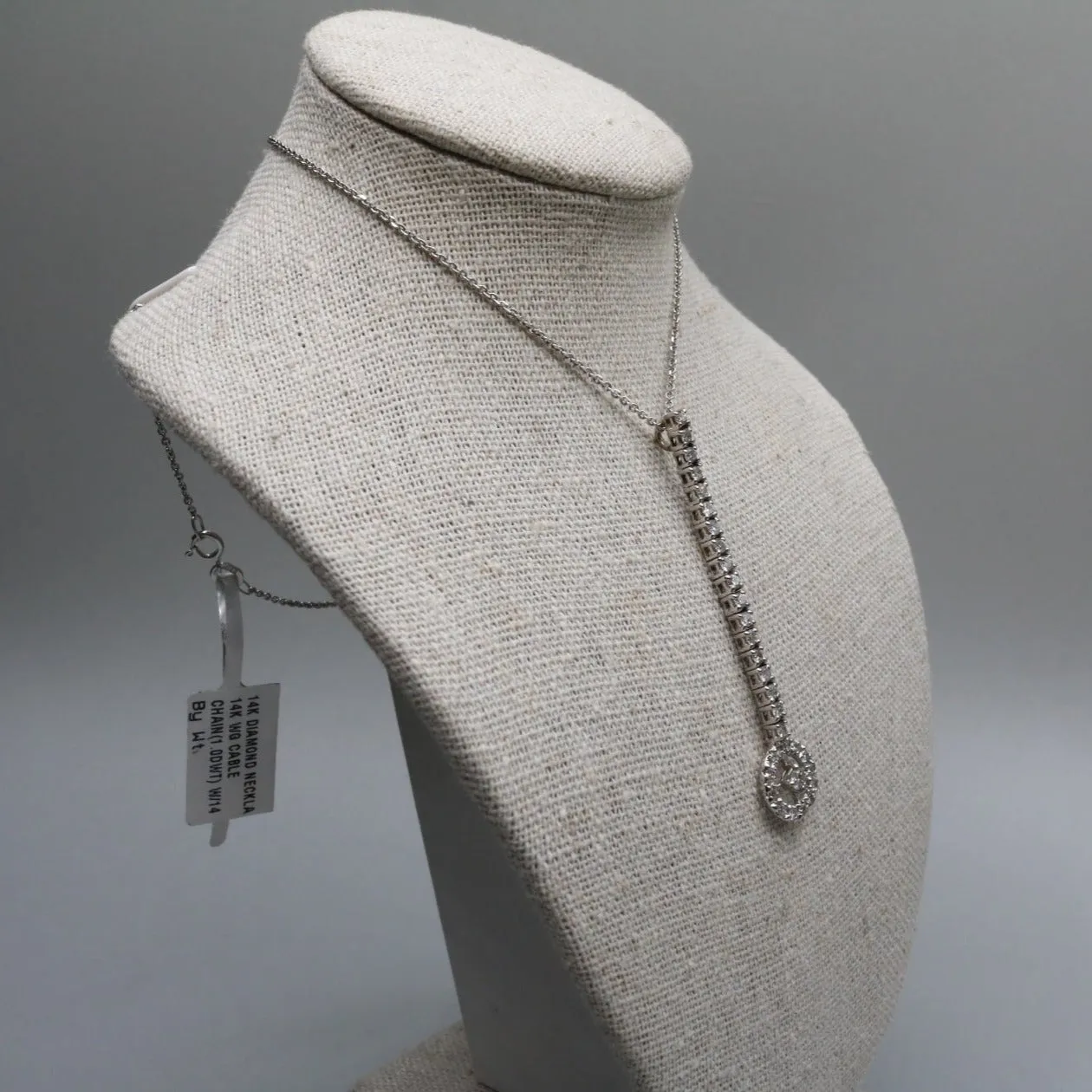 14K White Gold Diamond Long Halo Drop Necklace (0.55 CTW)