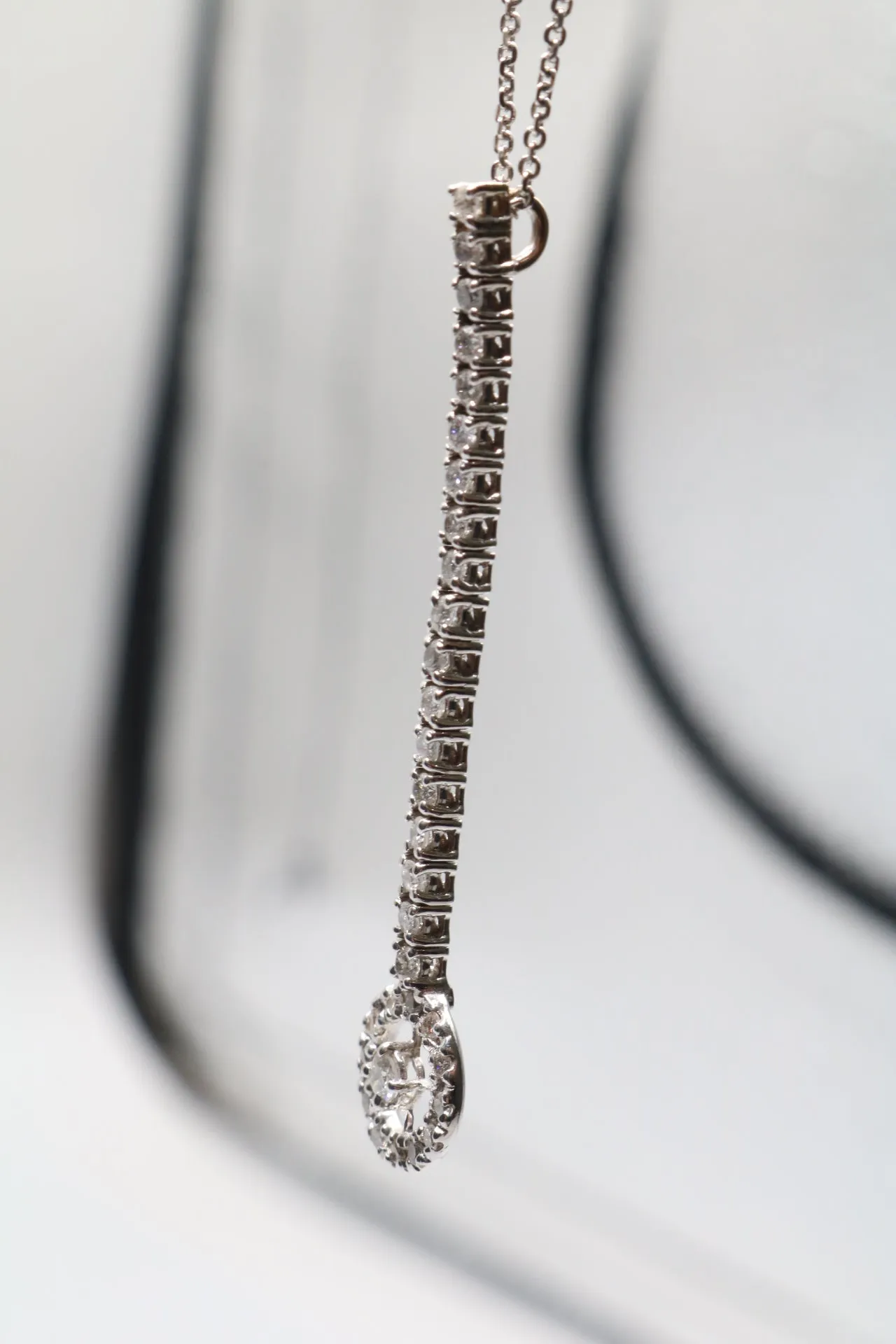 14K White Gold Diamond Long Halo Drop Necklace (0.55 CTW)