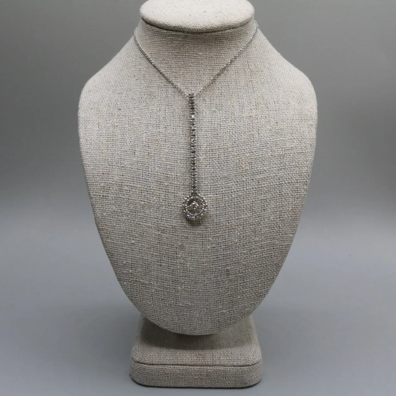 14K White Gold Diamond Long Halo Drop Necklace (0.55 CTW)