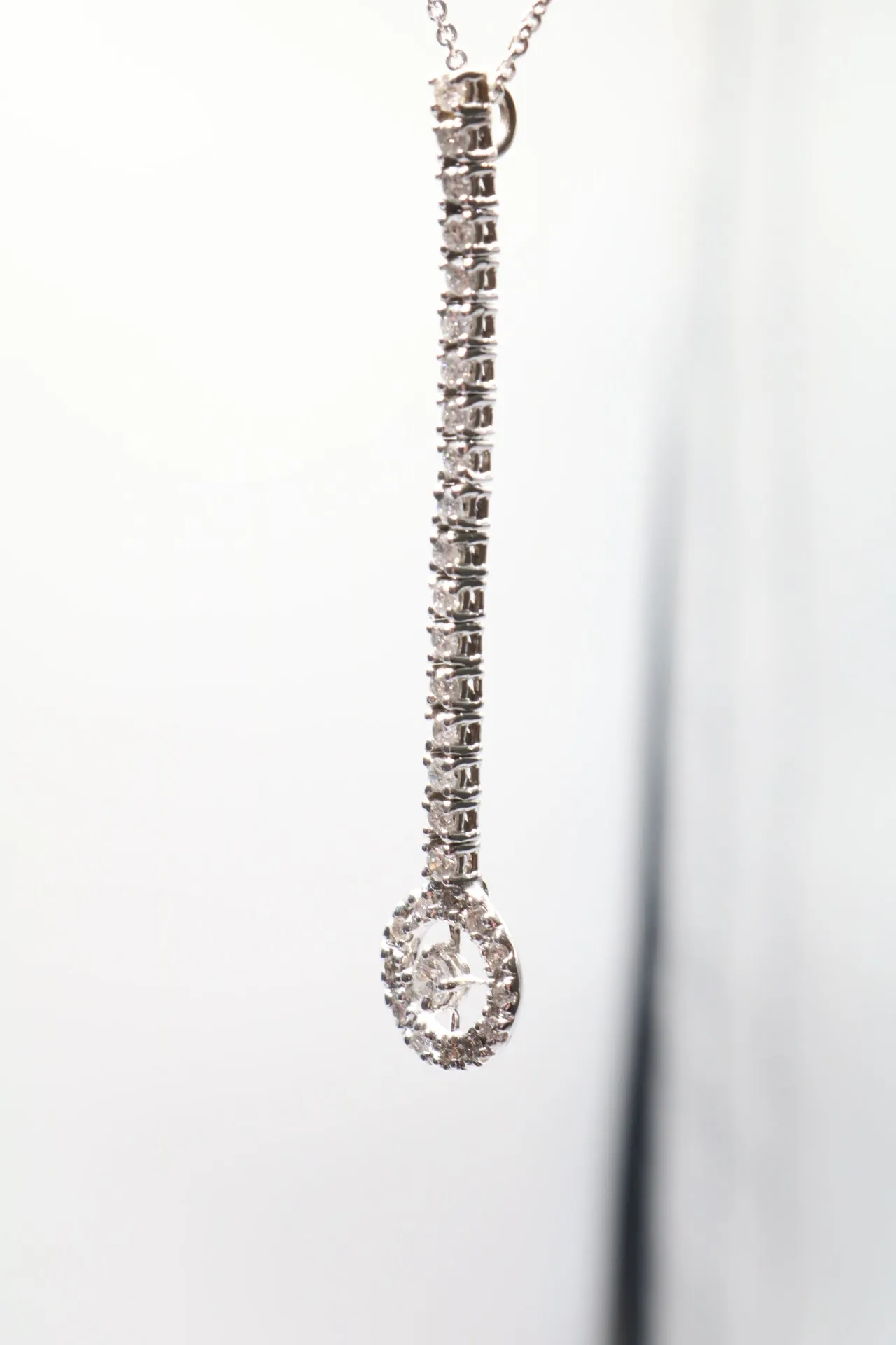 14K White Gold Diamond Long Halo Drop Necklace (0.55 CTW)