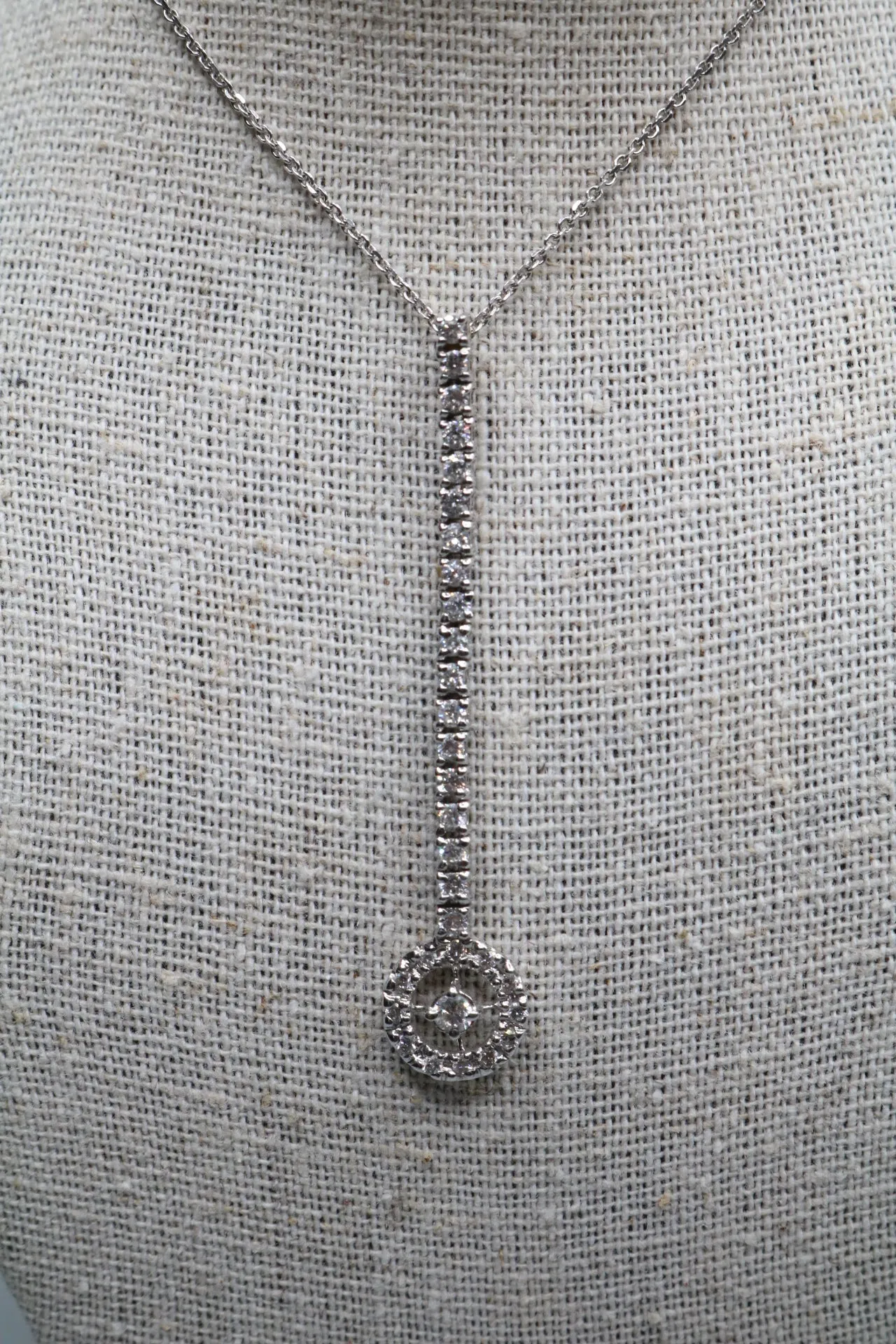 14K White Gold Diamond Long Halo Drop Necklace (0.55 CTW)
