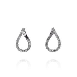 14k White Gold Front Facing Diamond J Hoop Earrings