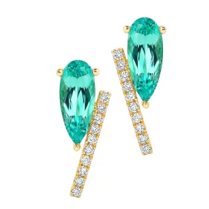 14K Yellow Chatham Chrysoberyl and Lab Grown Diamond Earrings