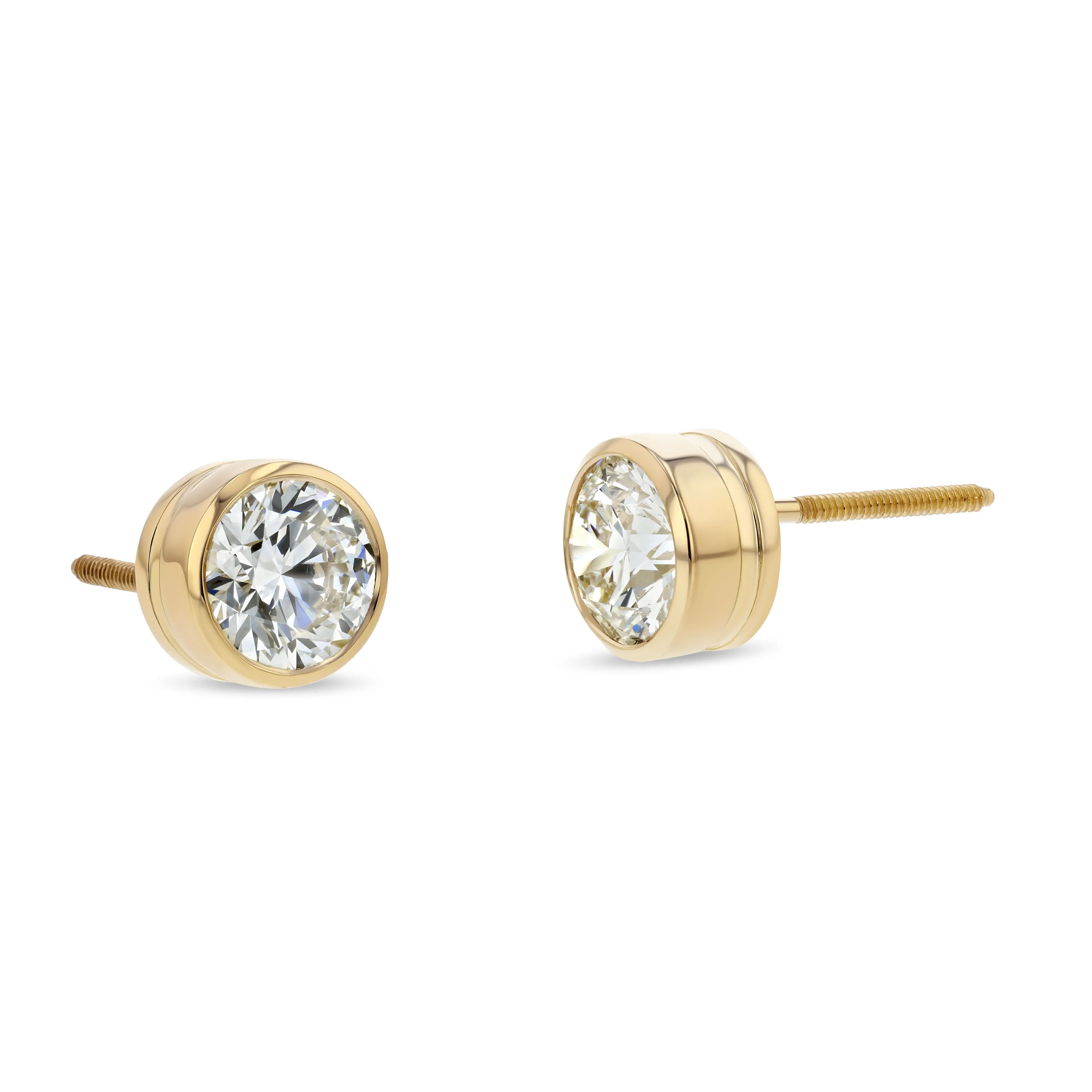 14k Yellow Gold Bezel Set Round Brilliant Diamond Stud Earrings (1.48 Ct. T.w., Vs1-vs2 Clarity, H-i Color)