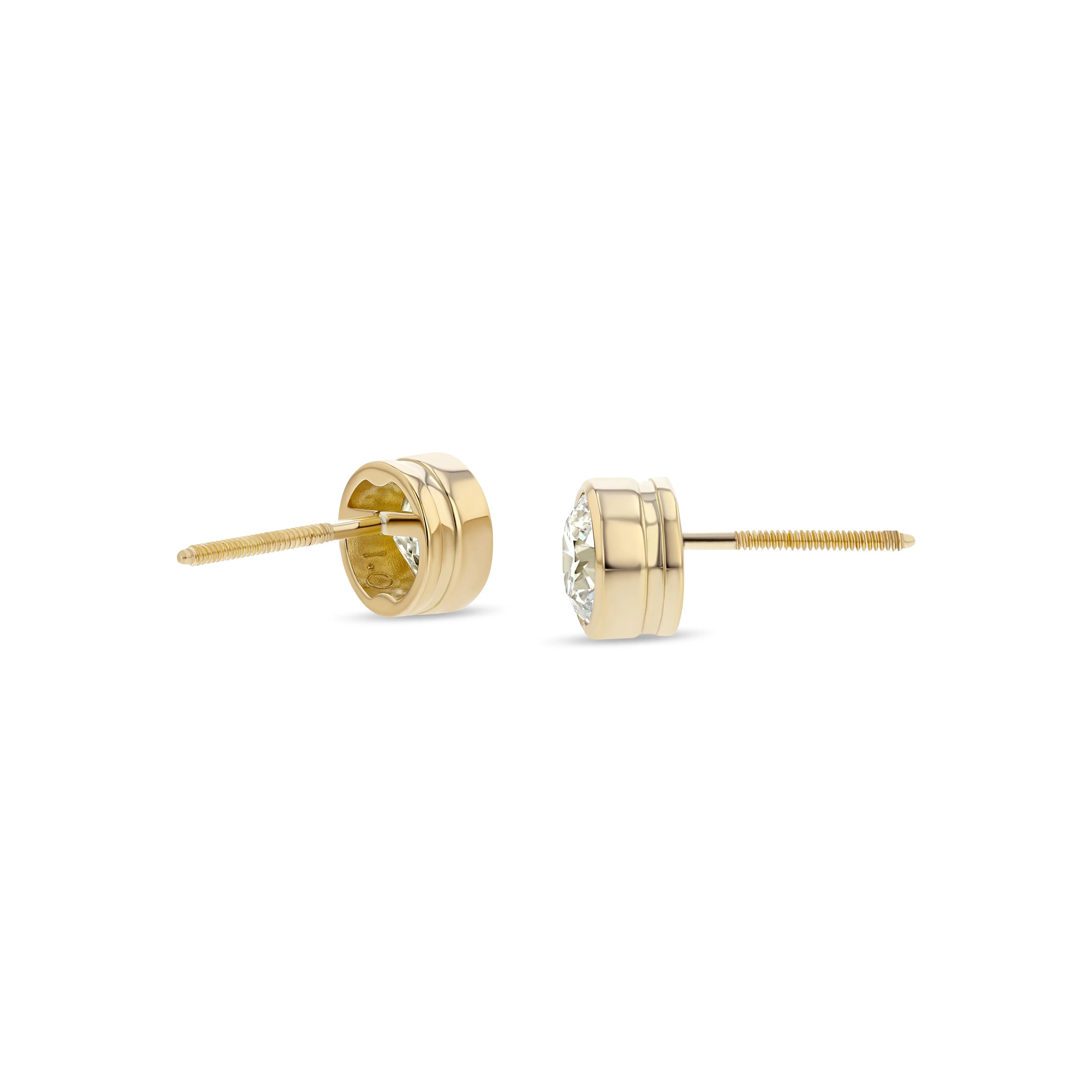 14k Yellow Gold Bezel Set Round Brilliant Diamond Stud Earrings (1.48 Ct. T.w., Vs1-vs2 Clarity, H-i Color)