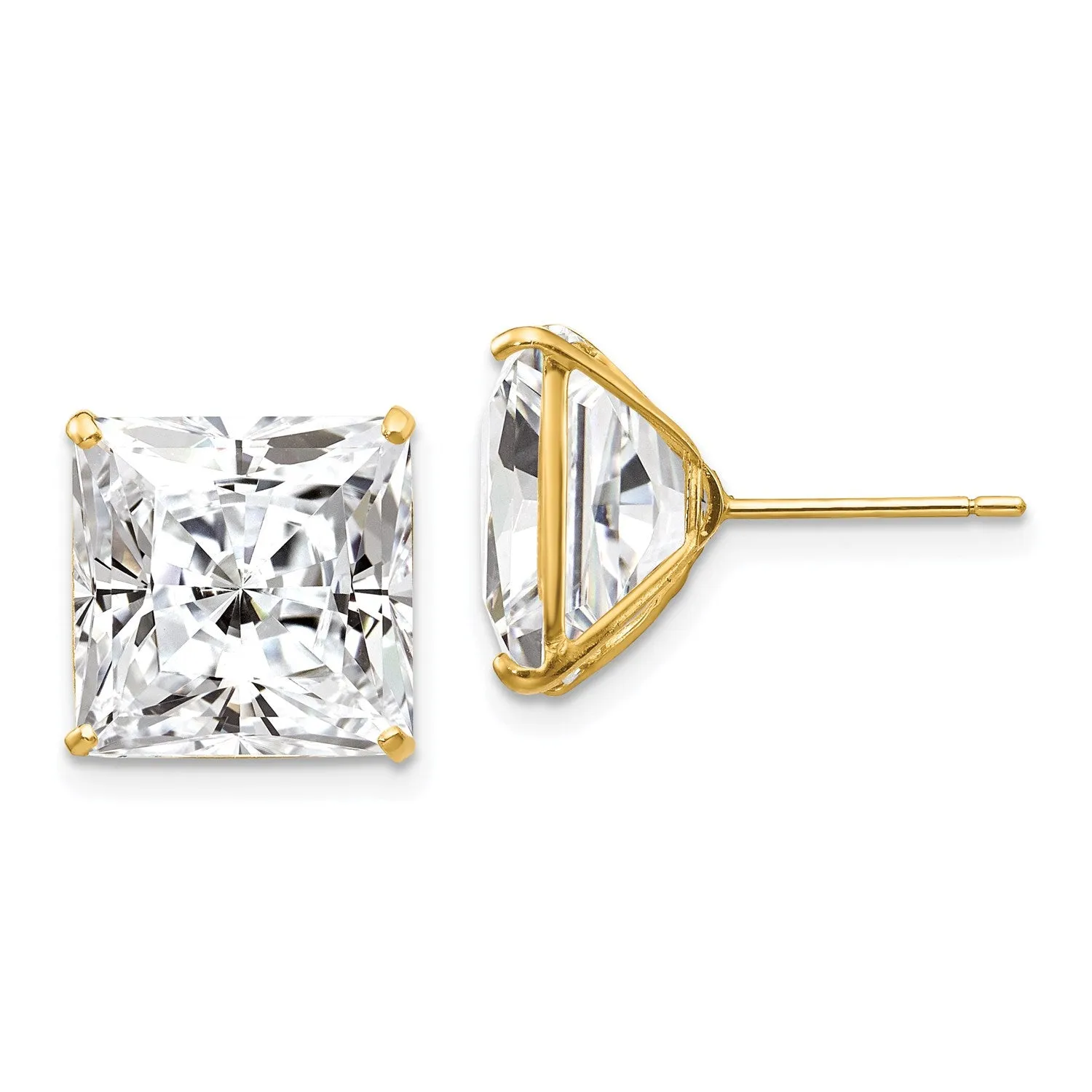 14KT Yellow Gold 11MM Square Cubic Zirconia Stud Earrings