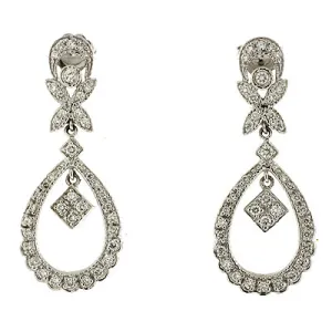 14KW Pave Set Diamond Dangling Earrings
