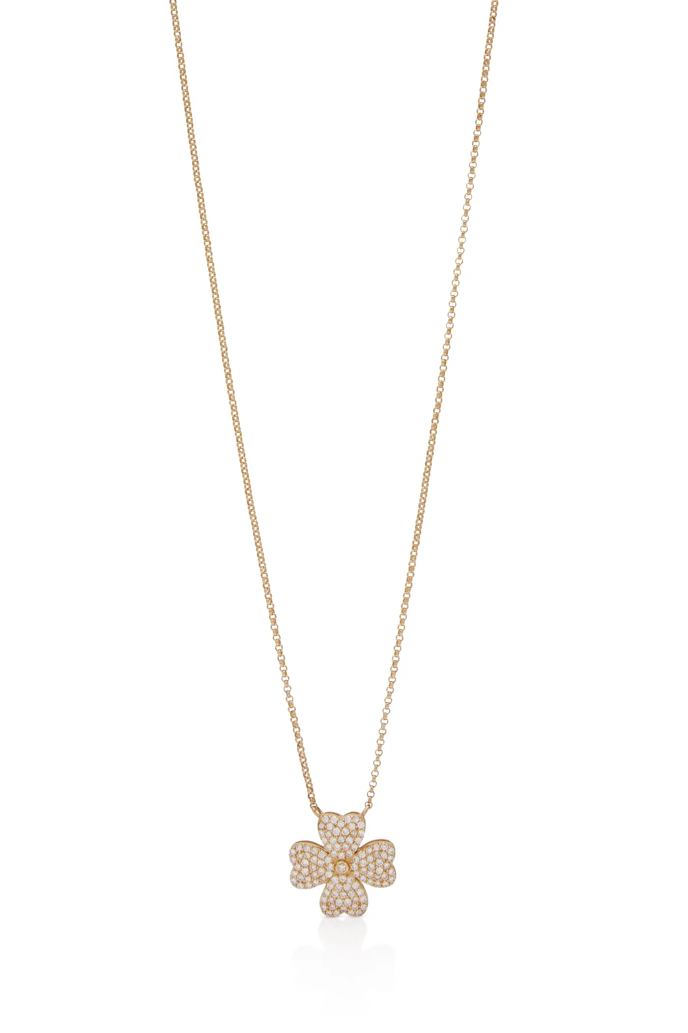 14KY Pave Clover Heart Necklace