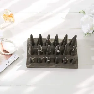 18-Finger Grey Wood Ring Holder, Decorative Jewelry Display Organizer Tray