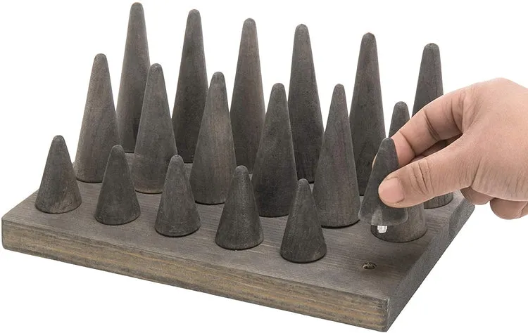 18-Finger Grey Wood Ring Holder, Decorative Jewelry Display Organizer Tray