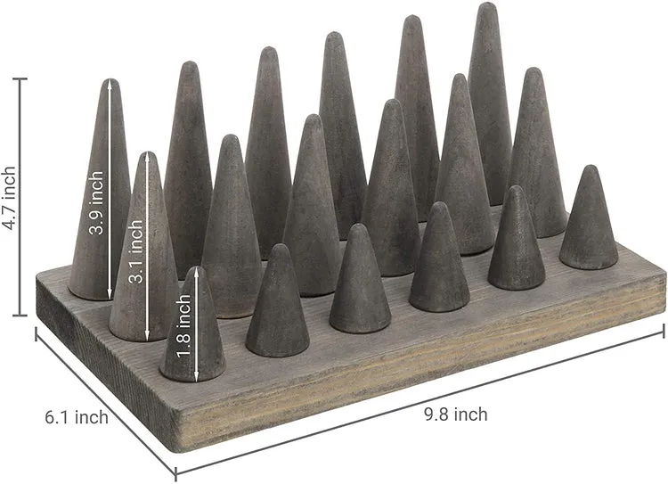 18-Finger Grey Wood Ring Holder, Decorative Jewelry Display Organizer Tray