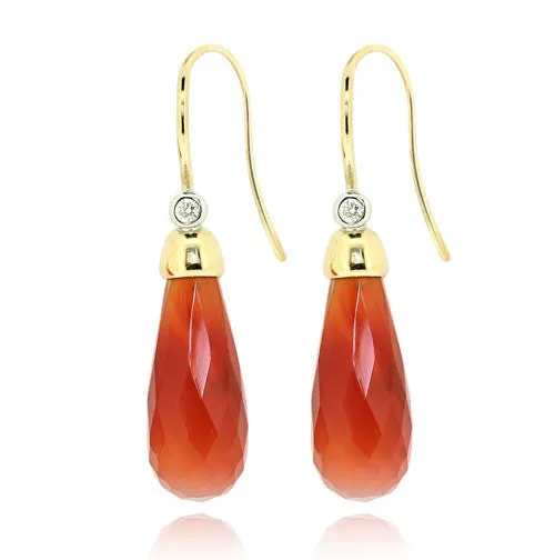 18ct Gold Carnelian & Diamond Earrings