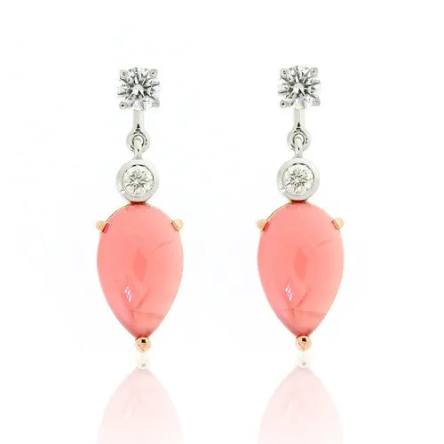 18ct Gold Rhodochrosite & Diamond Earrings
